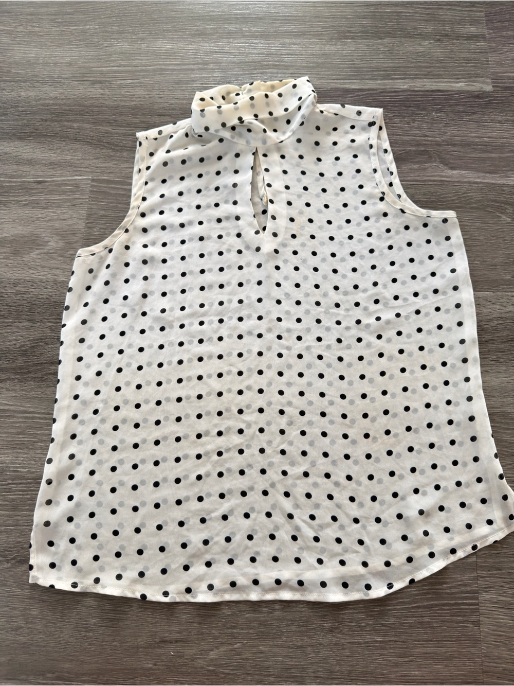 Sleeveless White Polka Dot Mock Neck Top